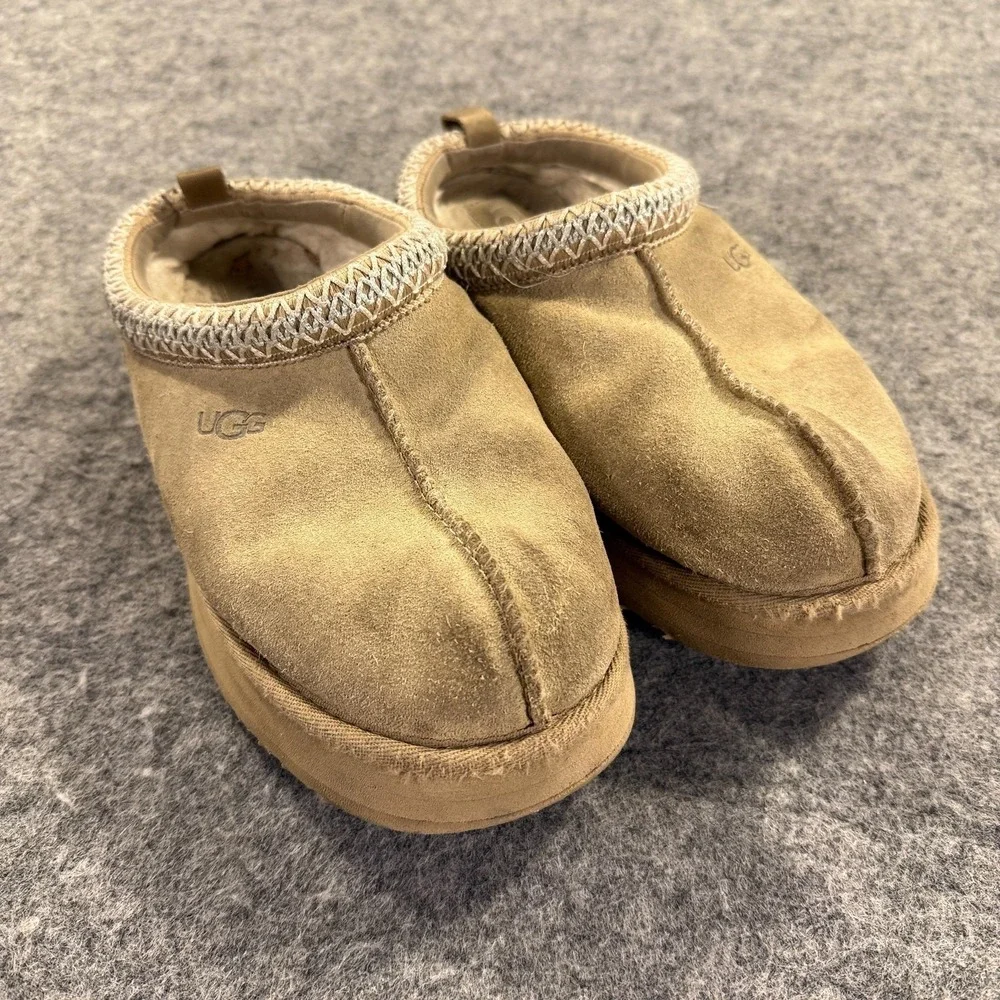 UGG Tasman‎ Slippers Youth 4 Brown Suede Shearling Lined Slip On Indoor Clogs